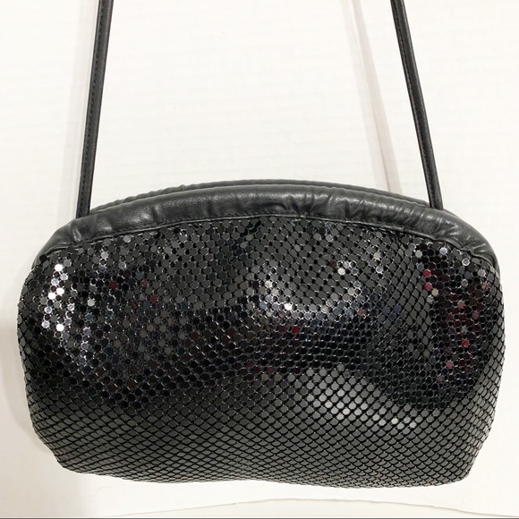 Vintage Whiting and Davis Chainmail Leather Crossbody Shoulder Bag Hinged Frame - Picture 6 of 12